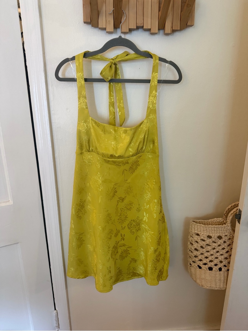 wild fable Chartreuse Floral Halter Mini Dress